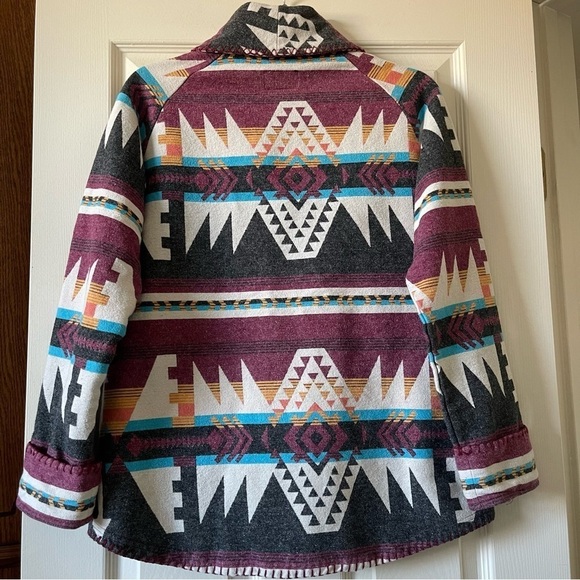 Hooey Southwestern Flannel Button Up Jacket Women’s M Cotton Red Wine Black Tan - Picture 3 of 17
